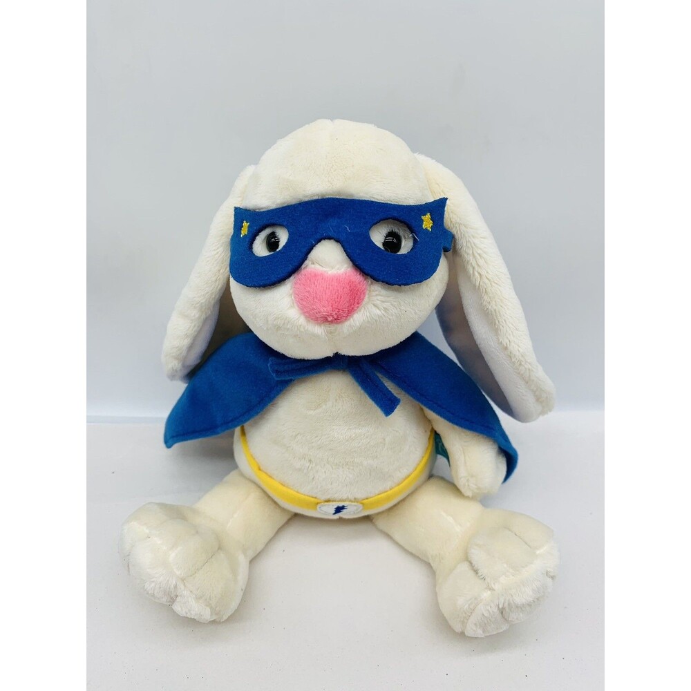Manhattan Toy Super Hero Bunny Plush Ivory Soft Stuffed Animal Blue Cape Mask - Picture 7 of 15